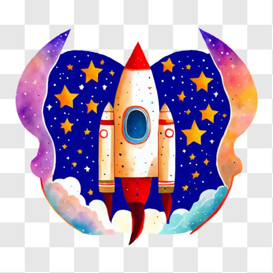 Download colorful rocket ship in the sky png online