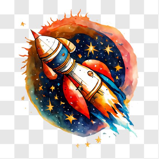 Download colorful rocket ship in space png online