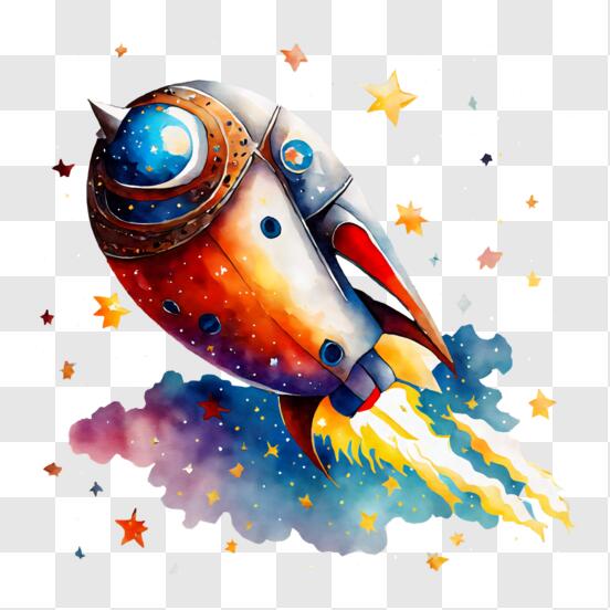 Download colorful rocket ship in space png online