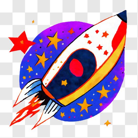 Download colorful rocket ship flying in space png online