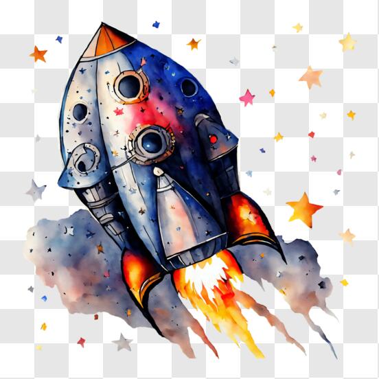 Download colorful rocket ship in space png online
