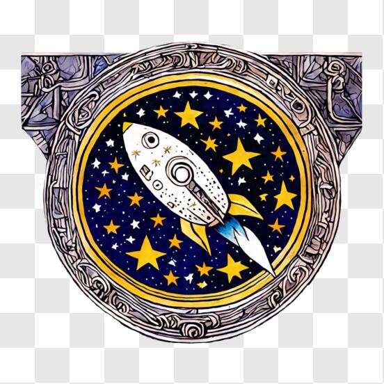 Download rocket in space illustration with stars and planets png online