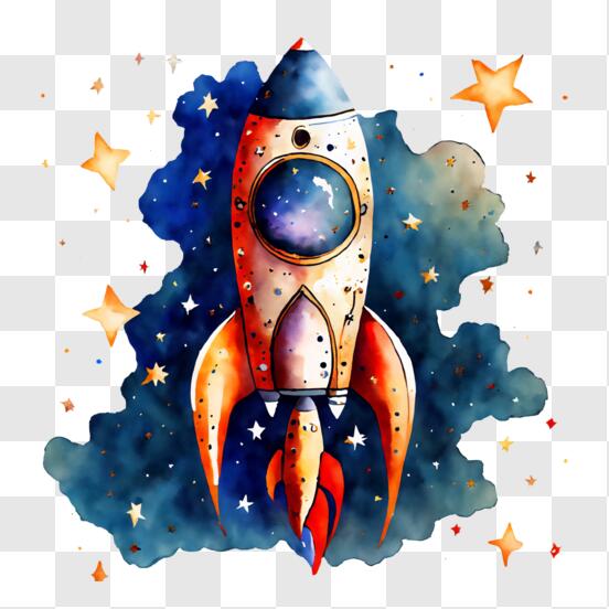 Download colorful rocket ship floating in space with stars png online