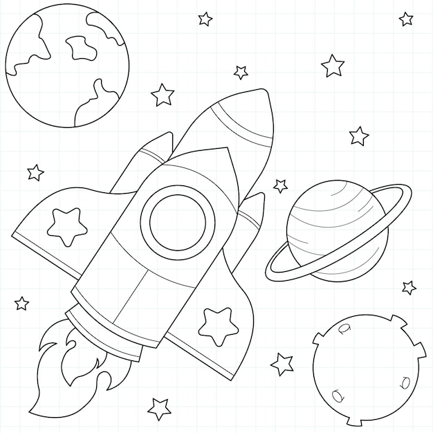 Premium vector astronaut flying with gas balloon into space suitable for childrens coloring page vector illustrati
