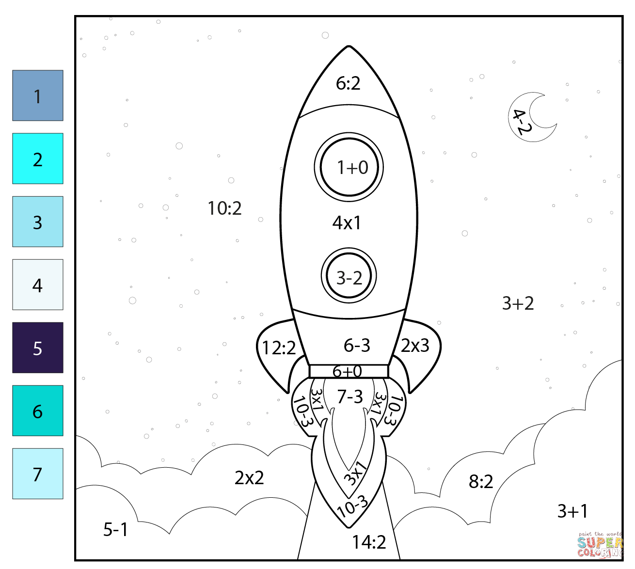 Math color by number rocket free printable coloring pages