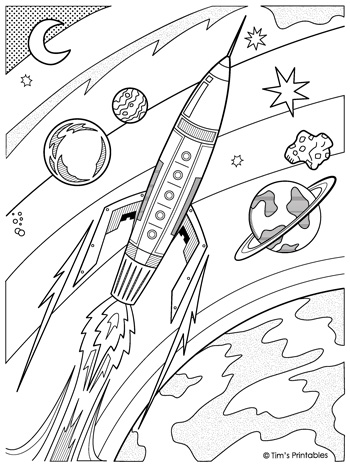 Rocket ship spaceship ufo coloring pages â tims printables