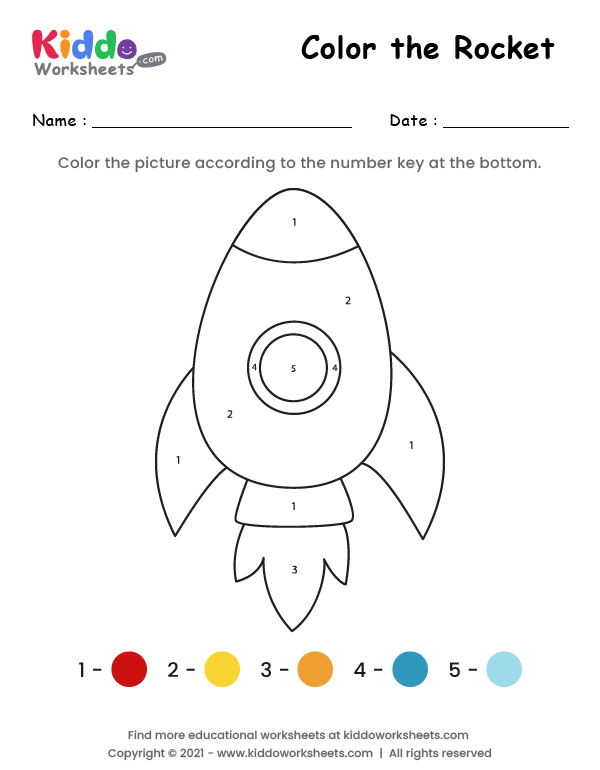 Free printable color the rocket worksheet
