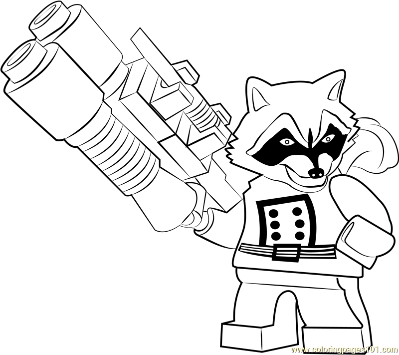 Lego rocket raccoon coloring page for kids