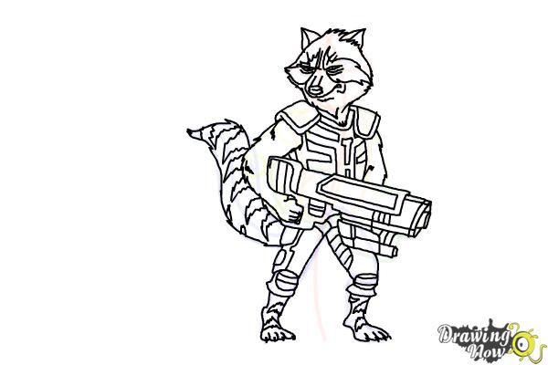 How to draw rocket raccoon from guardians of the galaxy