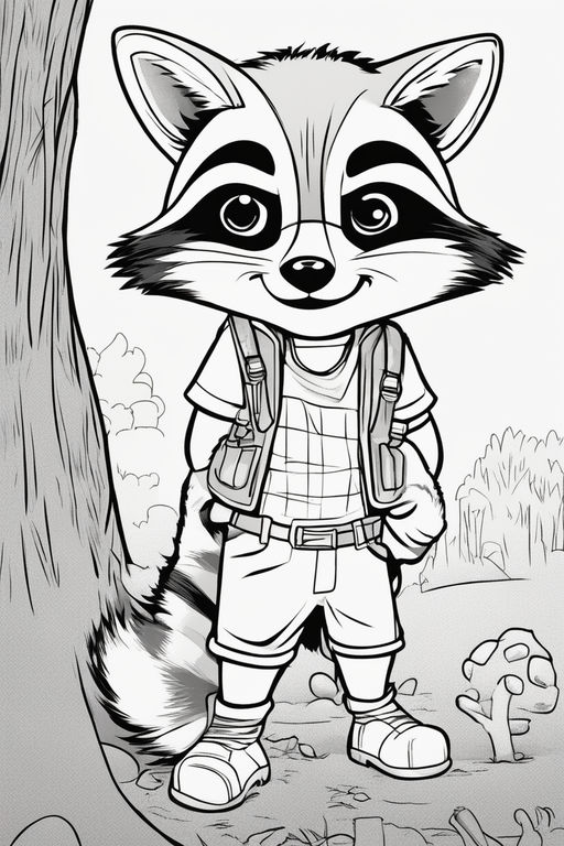 Black and white raccoon coloring pages cartoon style