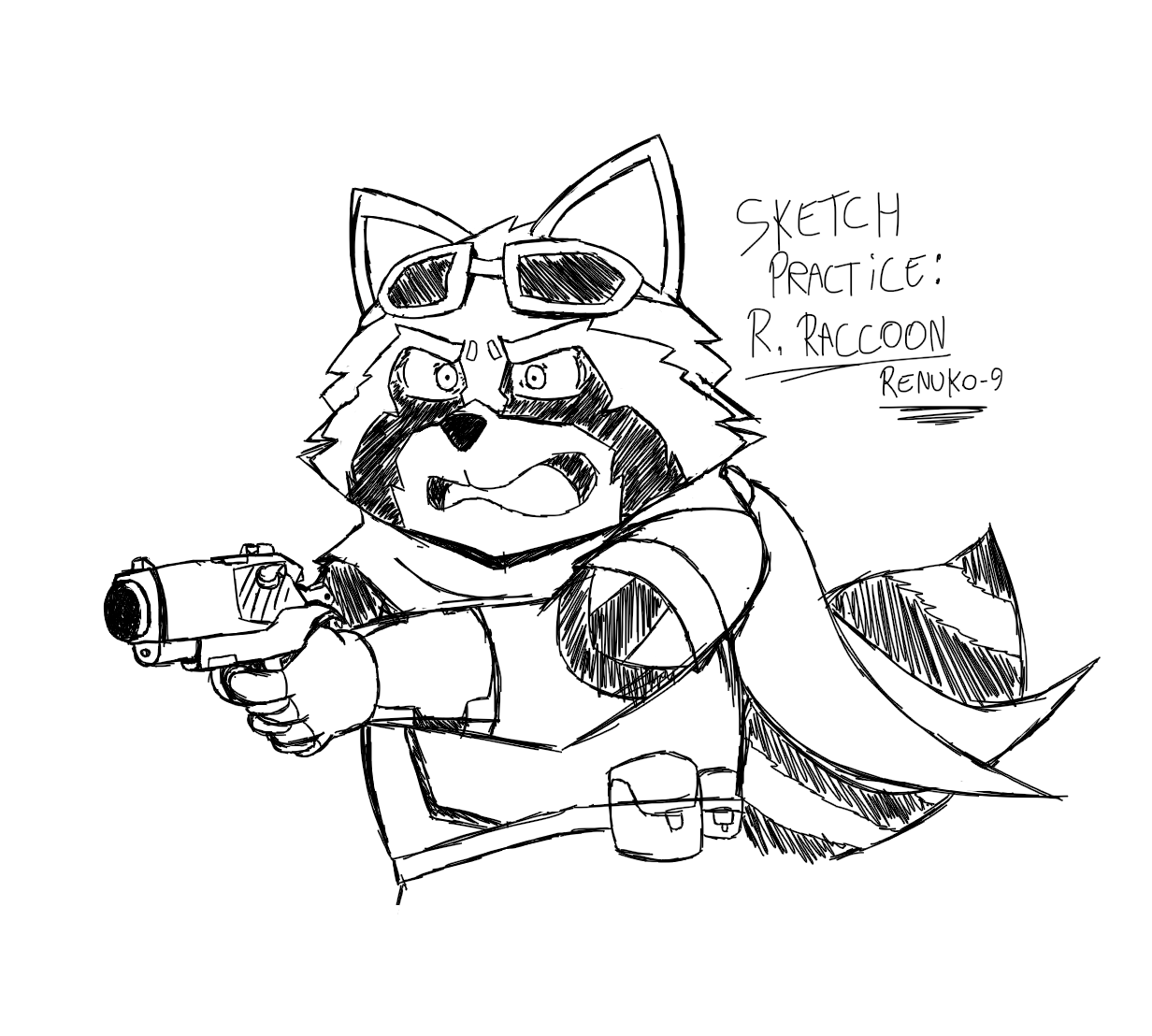 Quick rocket raccoon sketch by renuko