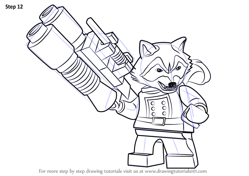 How to draw lego rocket raccoon lego step by step