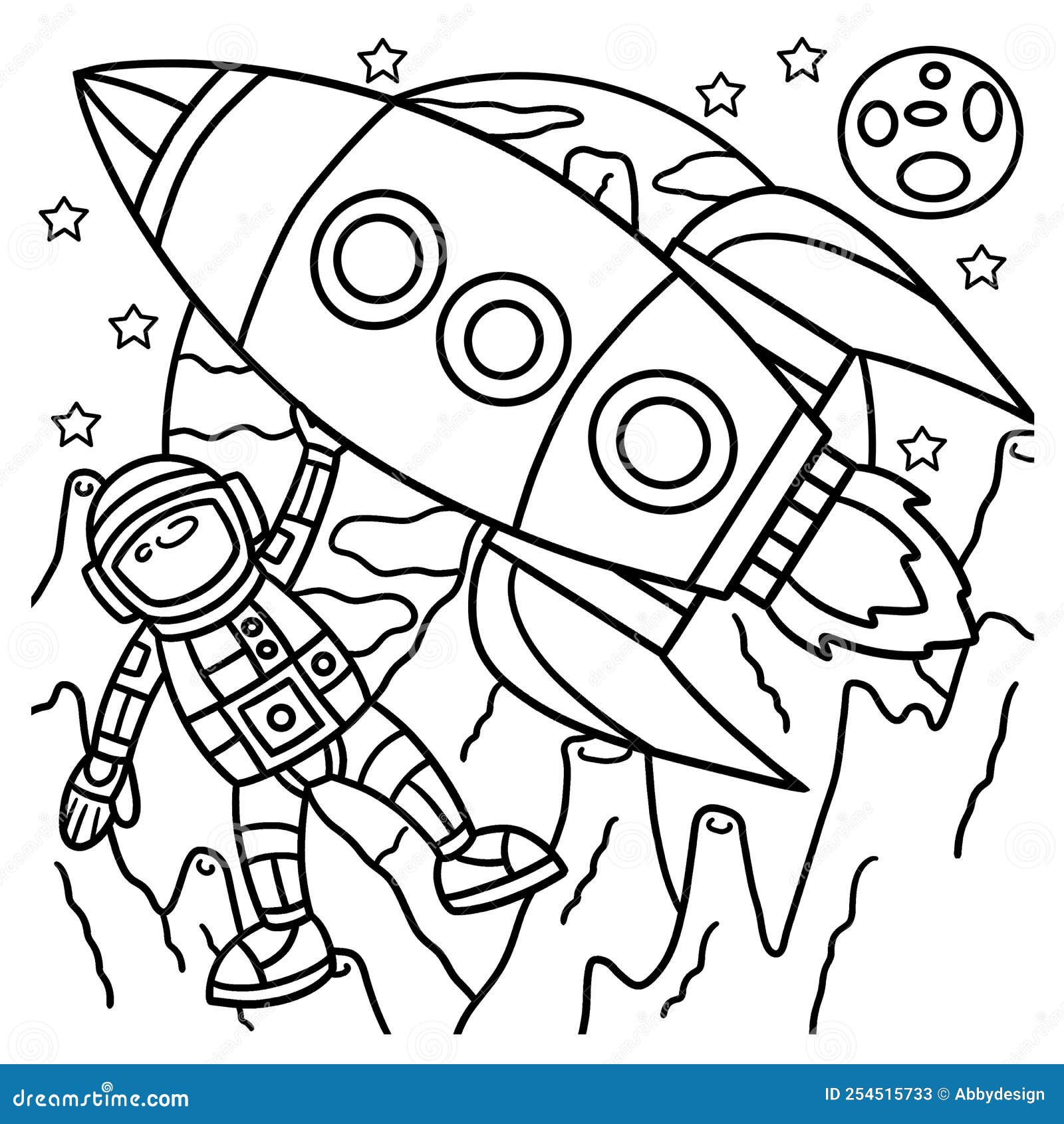 Astronaut space rocket ship coloring page for kids stock vector