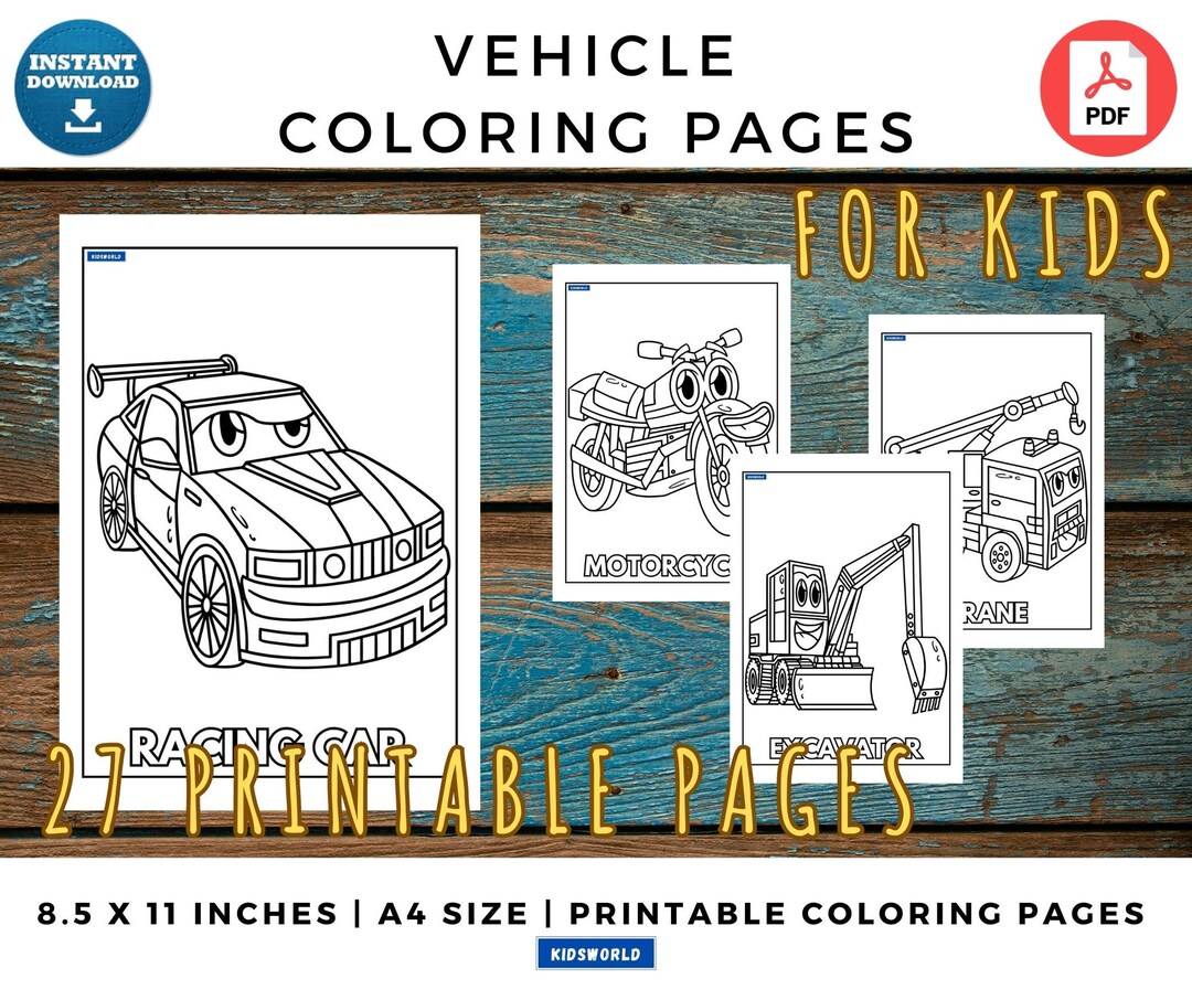 Vehicle kids coloring pages for kids printable coloring pages for kids digital instant download pdf busy coloring pages for kids