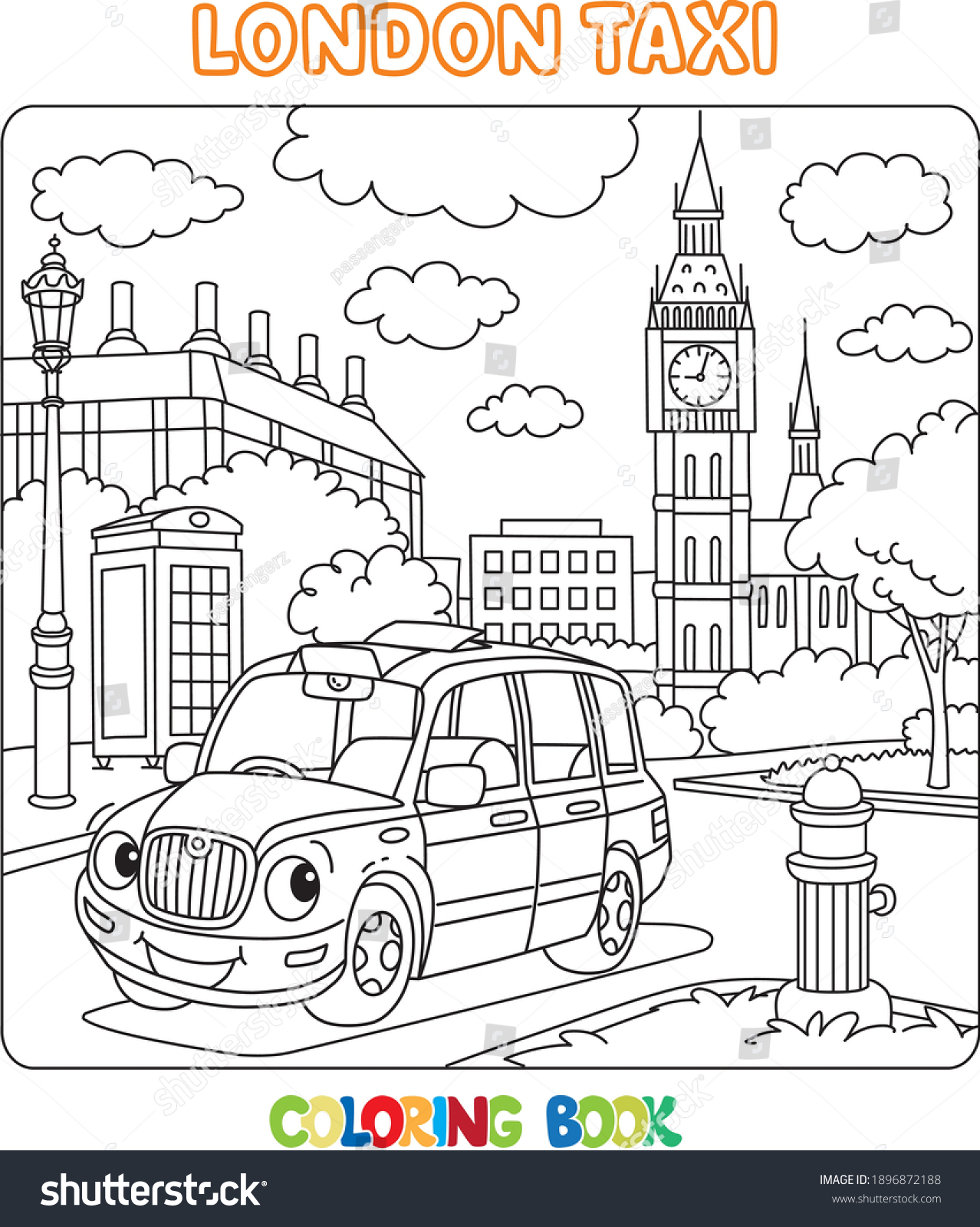Funny car london cab taxi coloring stock vector royalty free