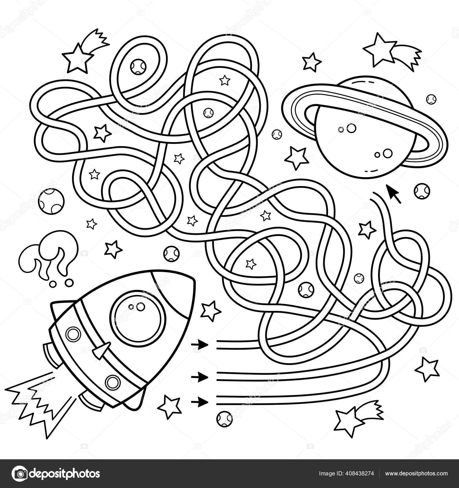 Maze labyrinth game preschool children puzzle tangled road coloring page stock vector by oleon