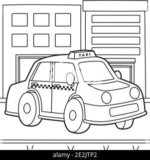 Taxi cab coloring book yellow taxi side stock vector image art
