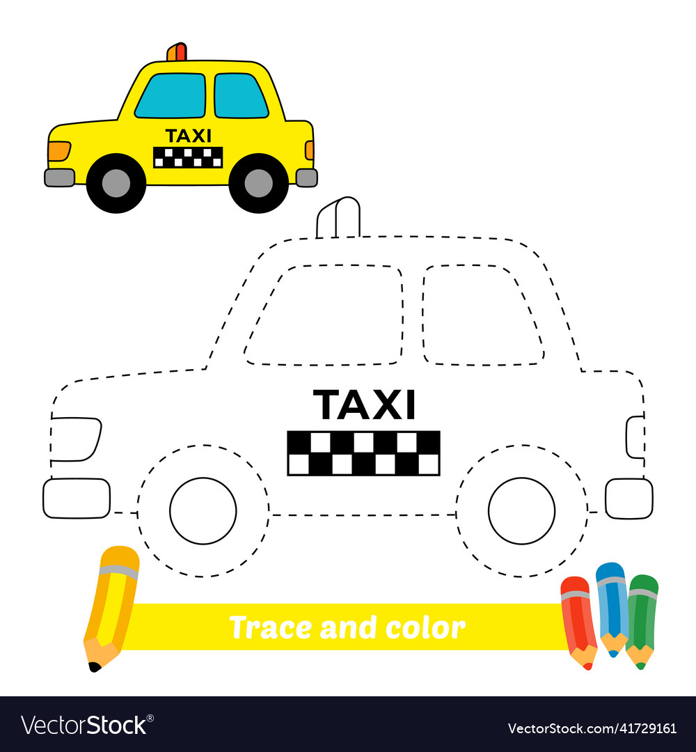 Trace and color for kids taxi royalty free vector image