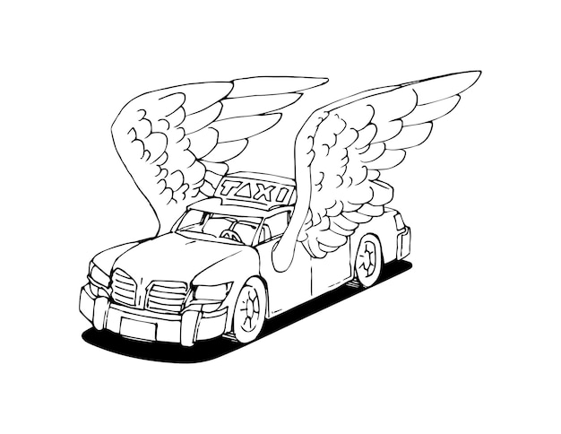 Premium vector a city taxi with bird wings fast transportation