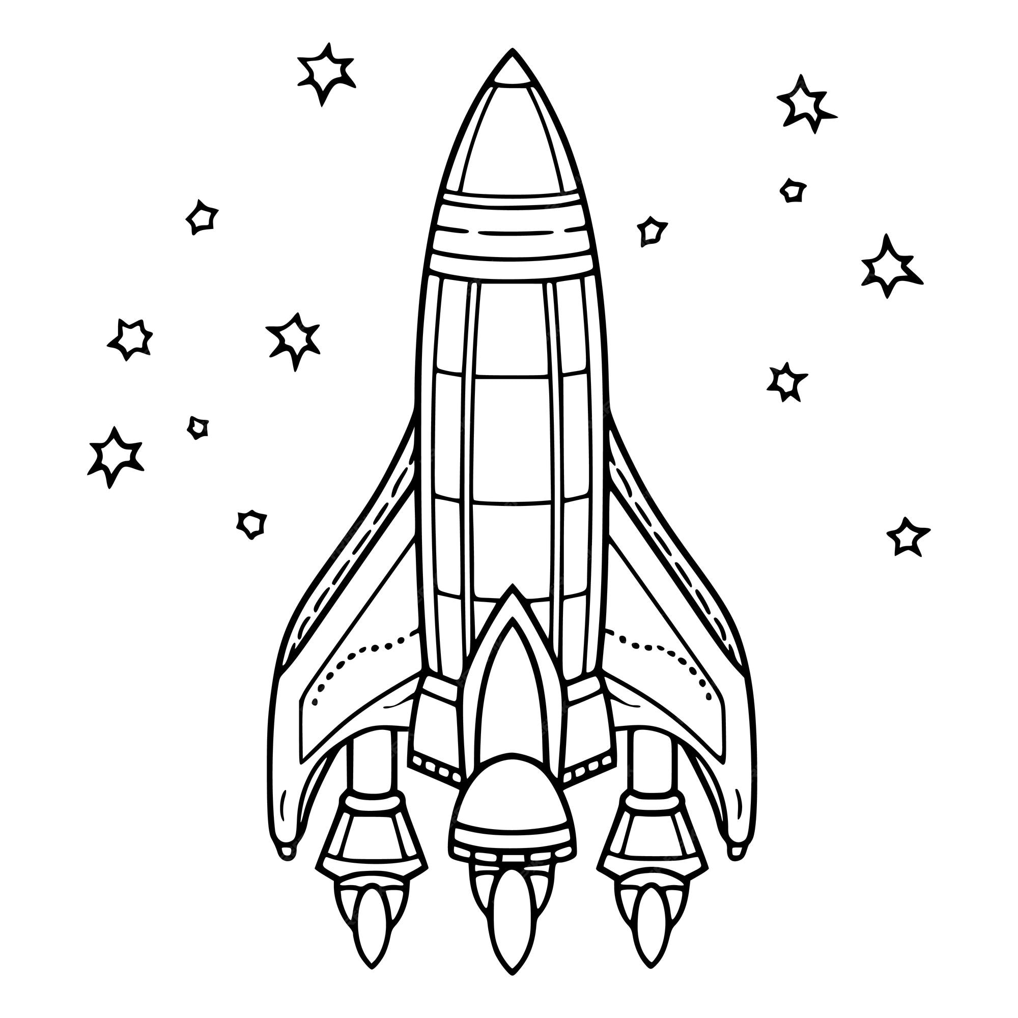 Premium vector starship or rocket with pilot coloring page for kids