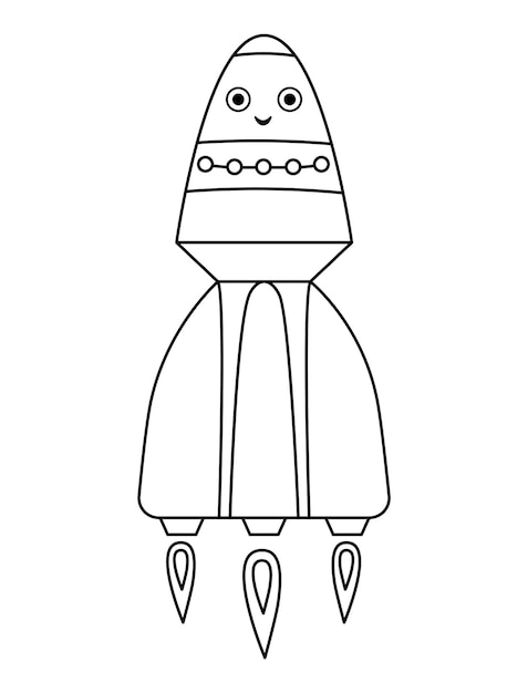 Premium vector vector black and white rocket illustration for children outline smiling spaceship icon isolated on white background space exploration coloring page