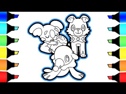 Pokemon coloring pages popplio komala and rockruff i fun colouring for kids