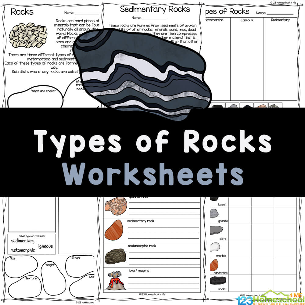 Free types of rocks worksheets inlcudes rock life cycle diagram