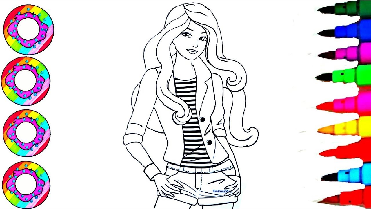 Colouring drawing pages disneys barbie rockstar with blue sparkle hair coloring pages l db