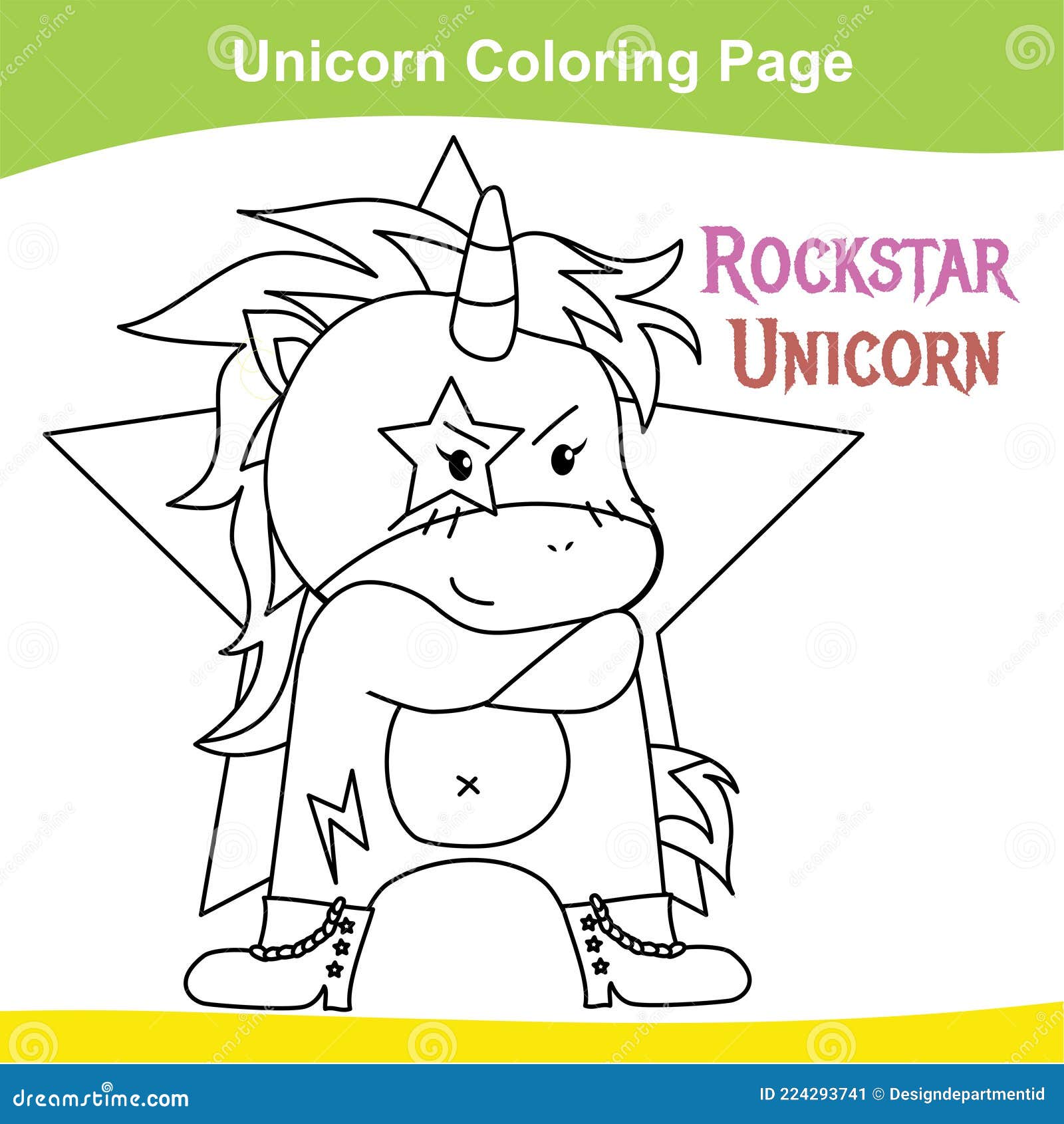 Unicorn coloring worksheet page coloring rockstar unicorn worksheet page educational printable coloring worksheet stock vector