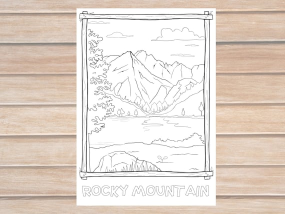 Rocky mountain coloring page for adults and kids national park coloring page landscape art coloring printable pdf download now