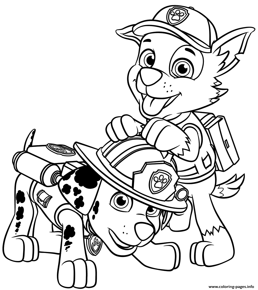 Marshall and rocky of paw patrol coloring page printable