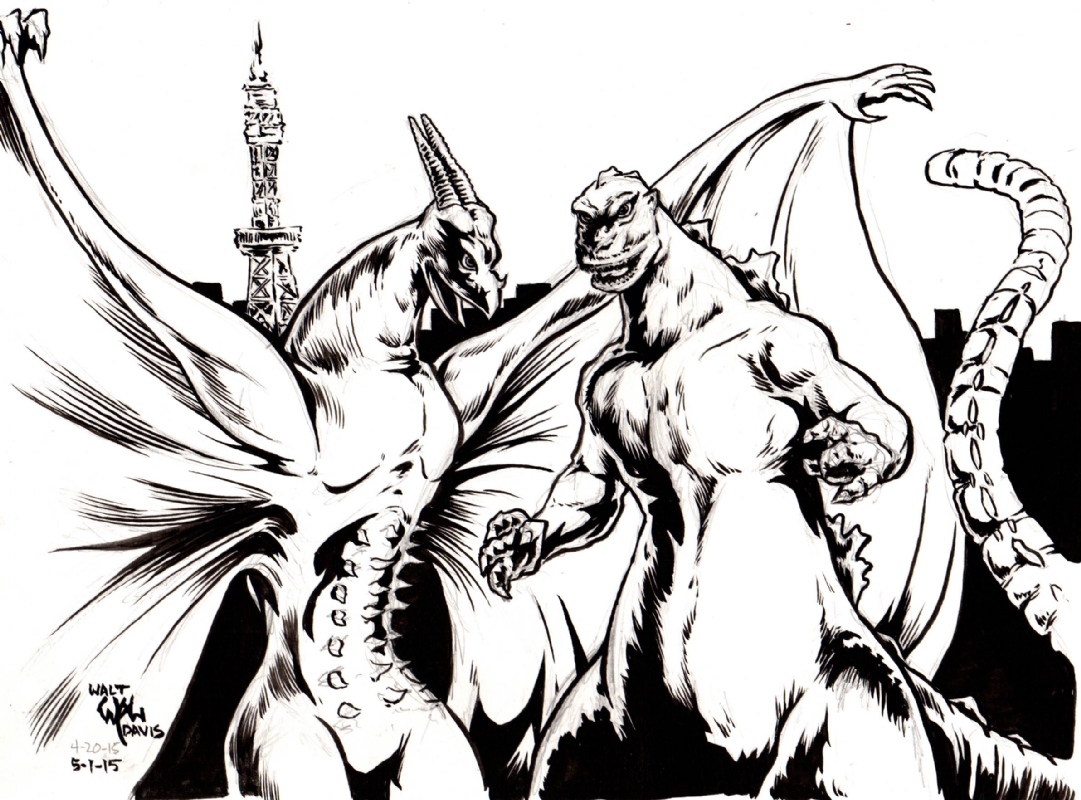 Gojira rodan in walt daviss kaiju ic art gallery room