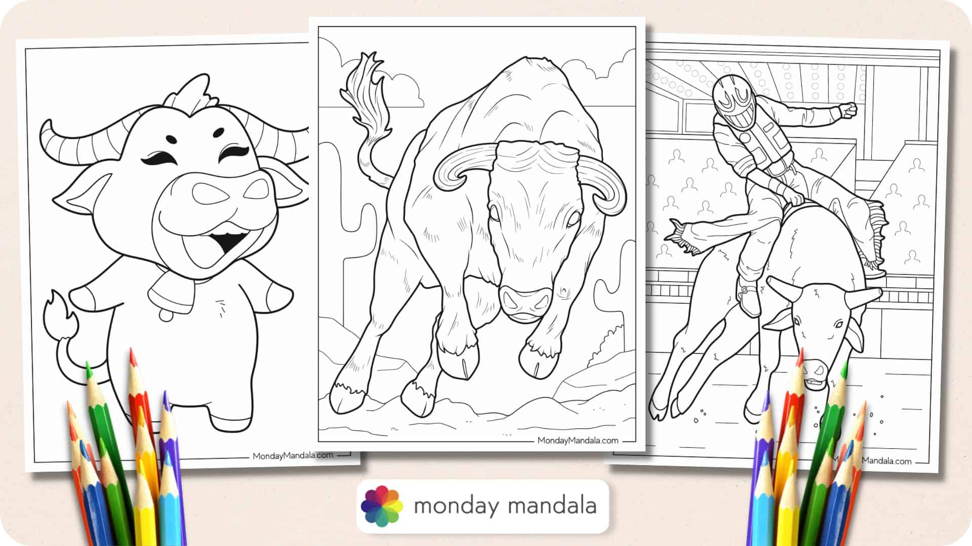 Bull coloring pages free pdf printables