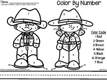 Color by number rodeo western animals farm kindergarten number identification numbers kindergarten number identification kindergarten farm kindergarten