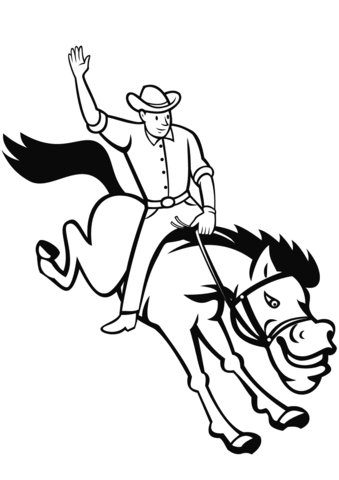 Rodeo cowboy riding bucking bronco coloring page free printable coloring pages