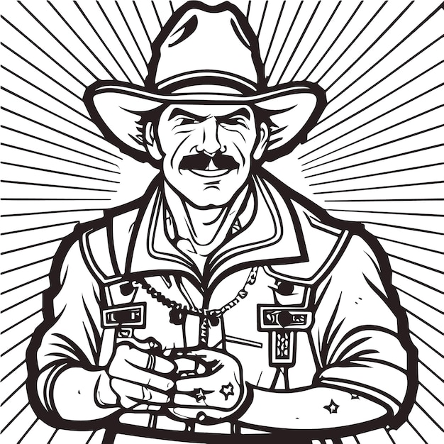Premium vector rodeo western vintage cowboy hand drawn artwork cowboy coloring page vector