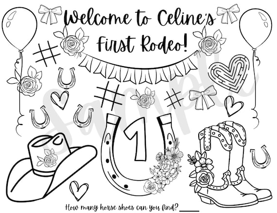 Customizable first rodeo birthday printable coloring page cowboy party favor my first rodeo party activity western placemat
