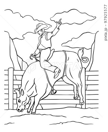 Bull riding coloring page for kids