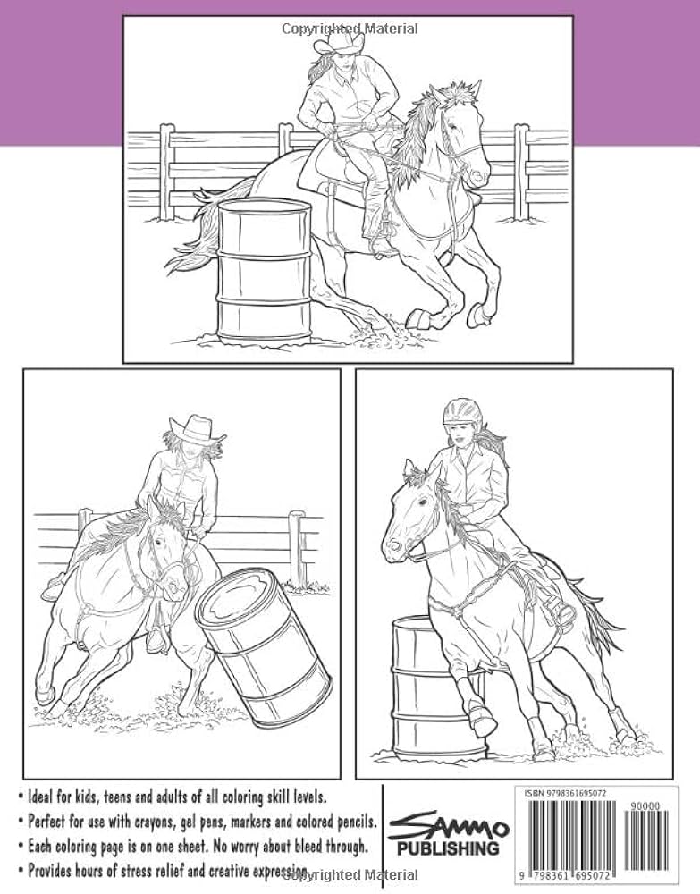 Barrel racer coloring book for kids teens adults horseback riding coloring pictures for girls who love horses and barrel racing rodeo events morrison sam books
