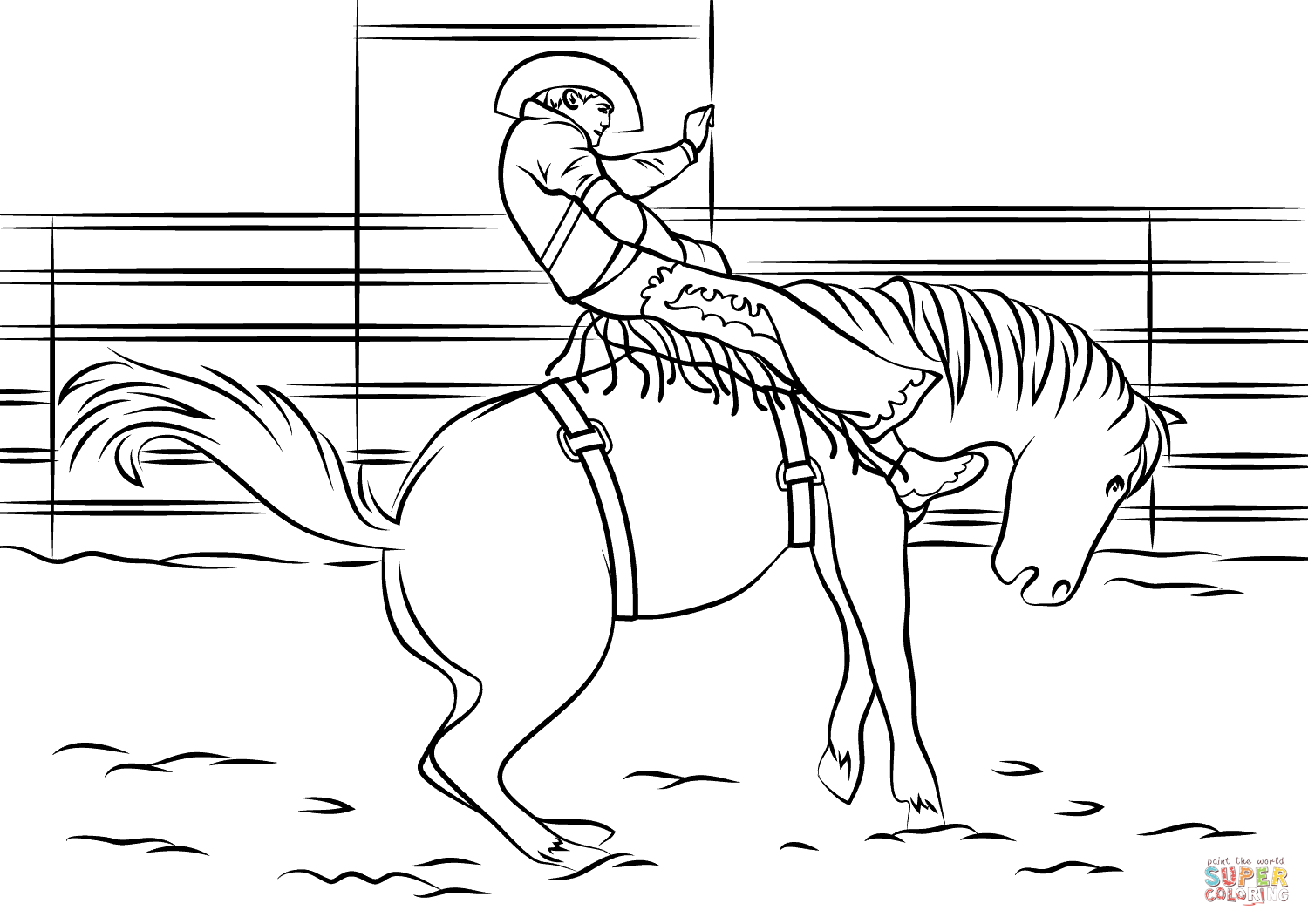 Saddle bronc rodeo coloring page free printable coloring pages