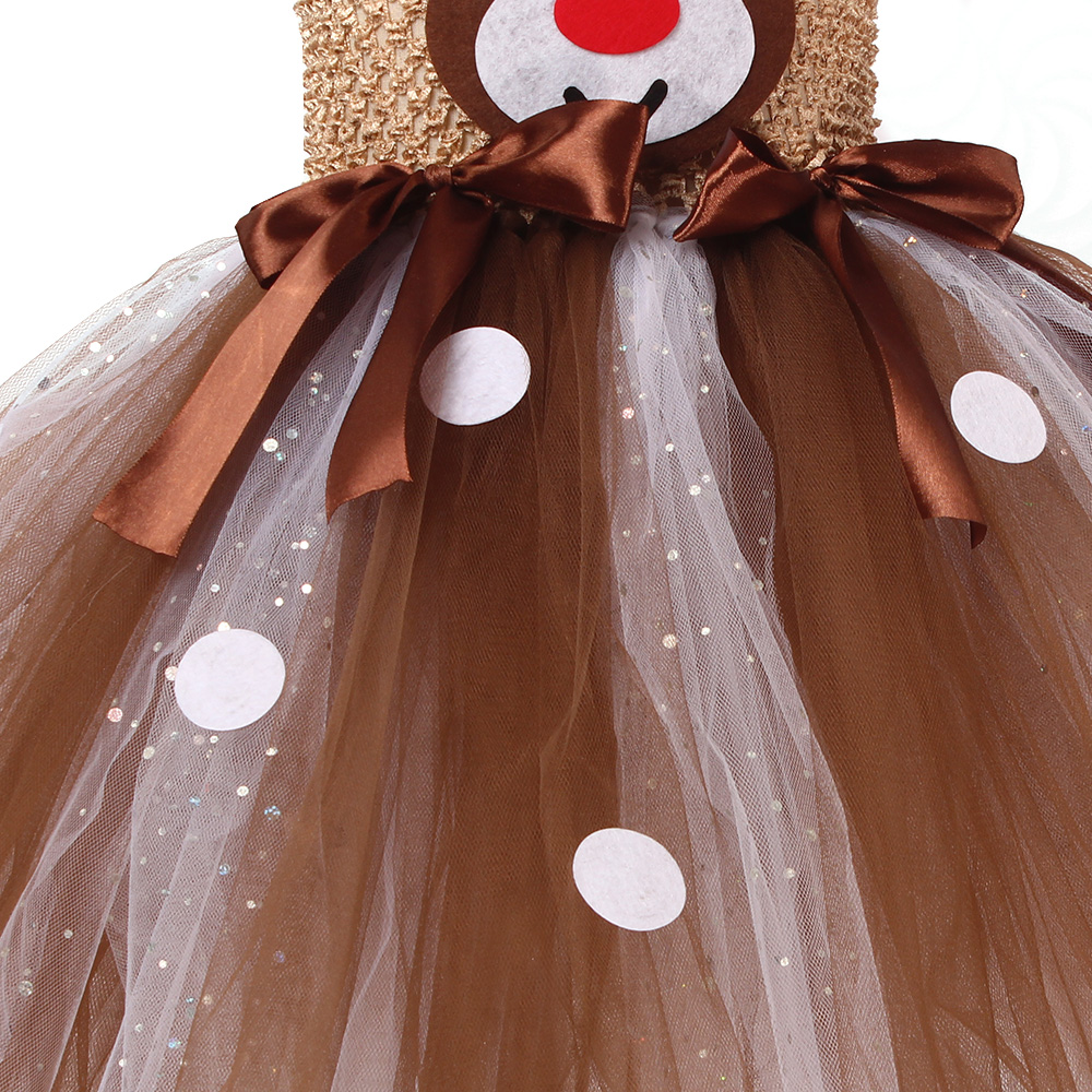 Girls reindeer christmas costume kids rudolph deer tutu dress with headband children birthday party dress up animal outfit