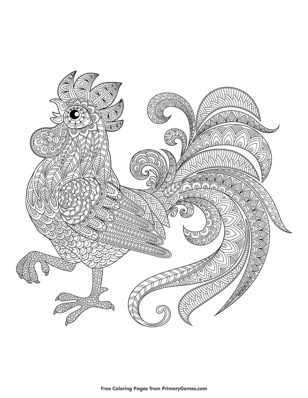Rooster coloring page â free printable ebook in coloring pages animal coloring pages new year coloring pages