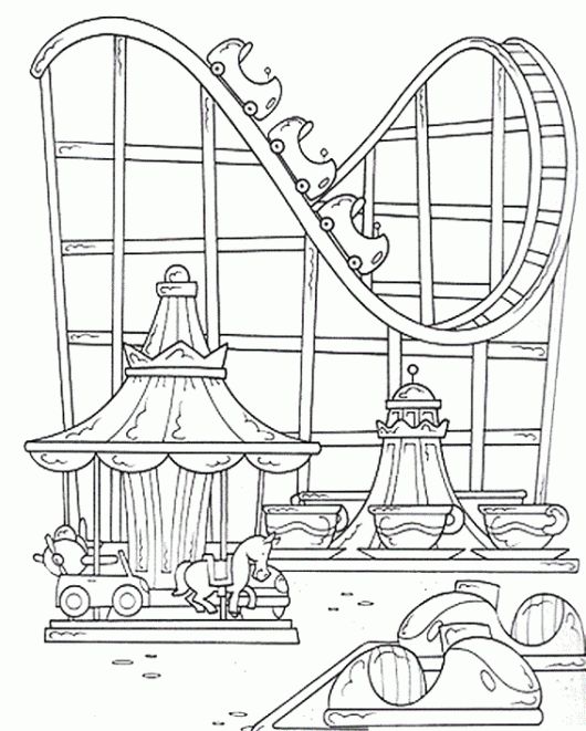 Carousel and roller coaster in disney parks coloring sheet disney coloring pages roller coaster drawing coloring pages