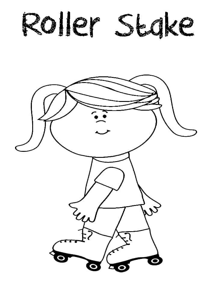 A little girl on roller skates coloring page