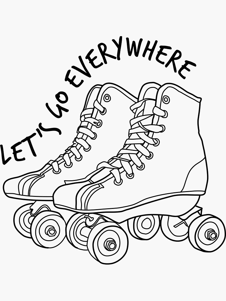 Retro rolling skates art black and white sticker for sale by evk