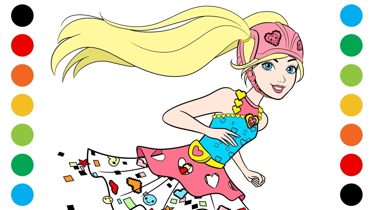 Barbie roller skates coloring pages for kids digital coloring