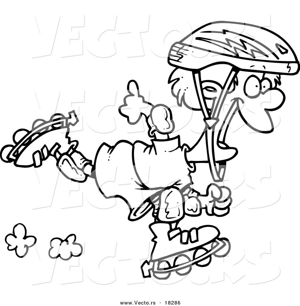 R of a cartoon roller blading boy
