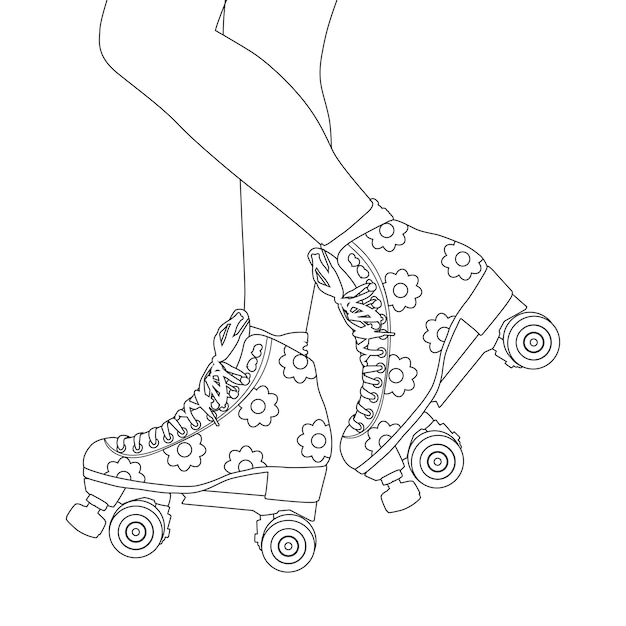 Premium vector coloring roller skates coloring of a girl on roller skates childrens coloring vector