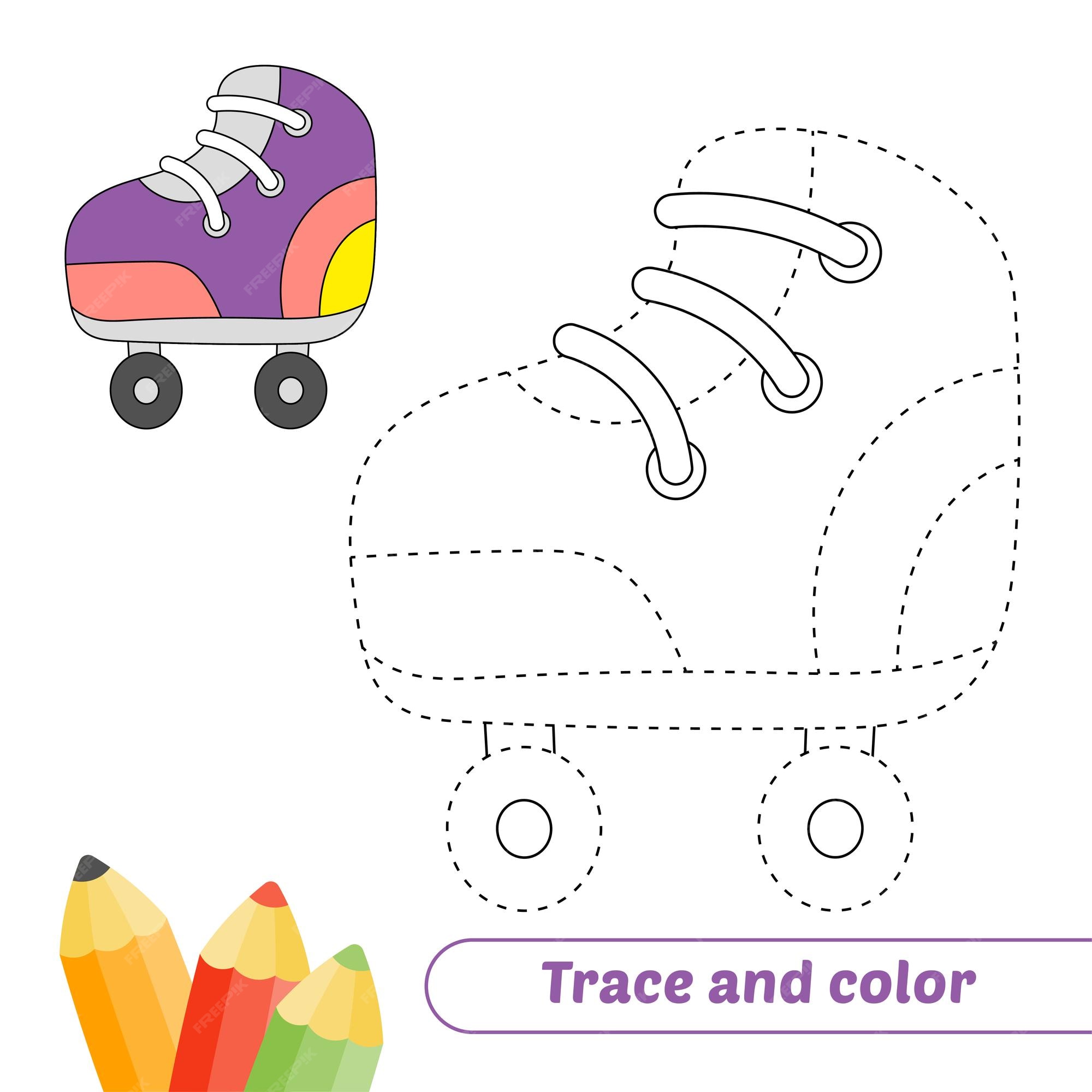 Premium vector trace and color for kids roller skate vector