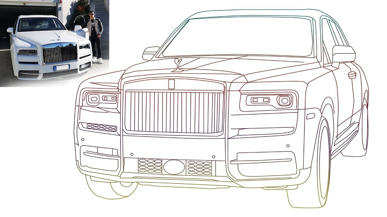 Cristiano ronaldo car rolls royce cullinan vector illustrator